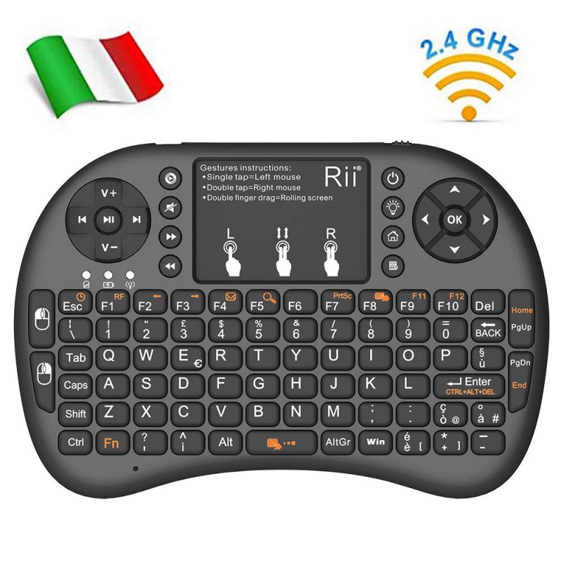 Rii Mini i8+ Wireless (Layout Italiano) - Mini Tastiera retroilluminata con  Mouse touchpad