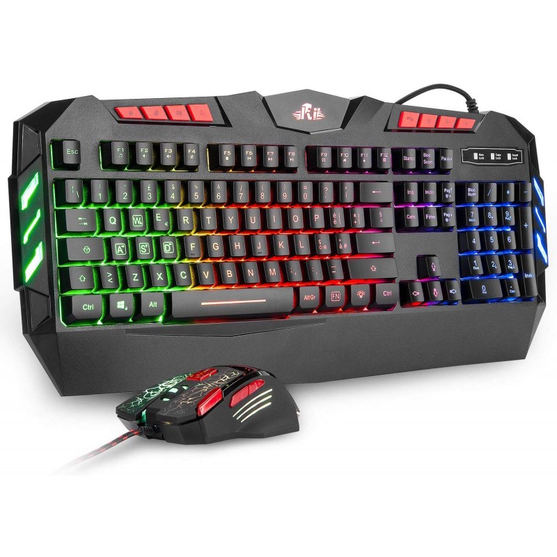 Rii Gaming RK900+ (Layout Italiano) - Set Tastiera e Mouse con  retroilluminazione LED Arcobaleno