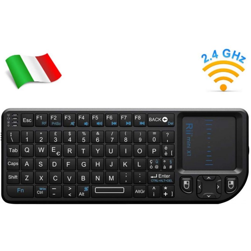 Rii Mini X1 Wireless (Layout Italiano) - Mini Tastiera con Mouse touchpad  per Smart TV, Mini PC, HTPC, Console, Computer